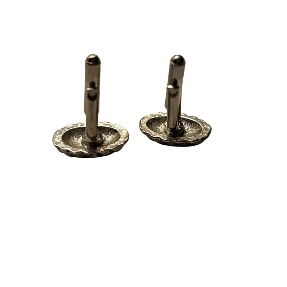 Vintage Silver Tone Ribbed Oval Cufflinks Classic Men’s Formal Accessories